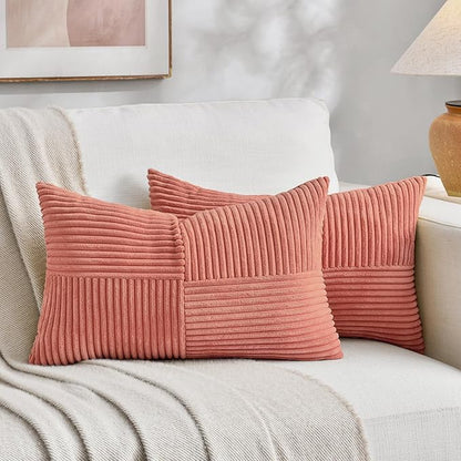 Fancy Homi 2 Packs Coral Long Lumbar Decorative Throw Pillow Covers 16x24 Inch by Fancy+Homi
