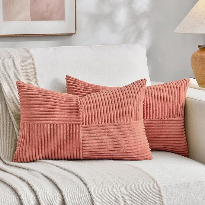 Fancy Homi 2 Packs Coral Lumbar Decorative Throw Pillow Covers 12x20 Inch by Fancy+Homi