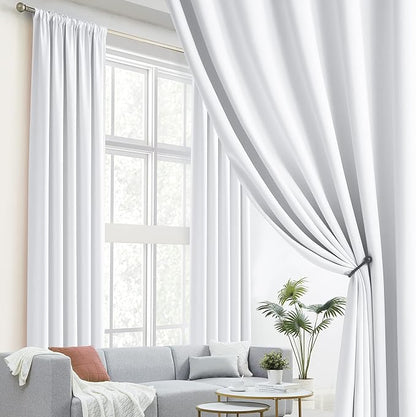 DUALIFE Pure White Curtains 120 Inch Length Back Tab/Rod Pocket Curtain Panels - Image 2