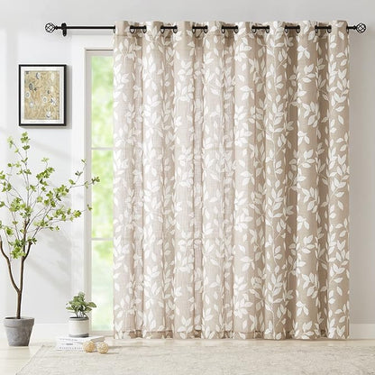 Taupe White Leaf Sheer Curtains by Treatmentex