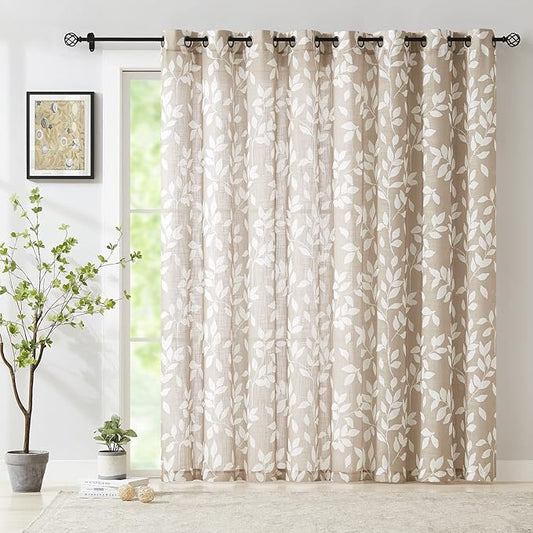 Taupe White Leaf Sheer Curtains by Treatmentex