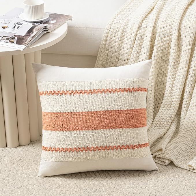Fancy Homi Set of 2 Boho Coral Decorative Throw Pillow Cover 18x18 Inch - Image 2