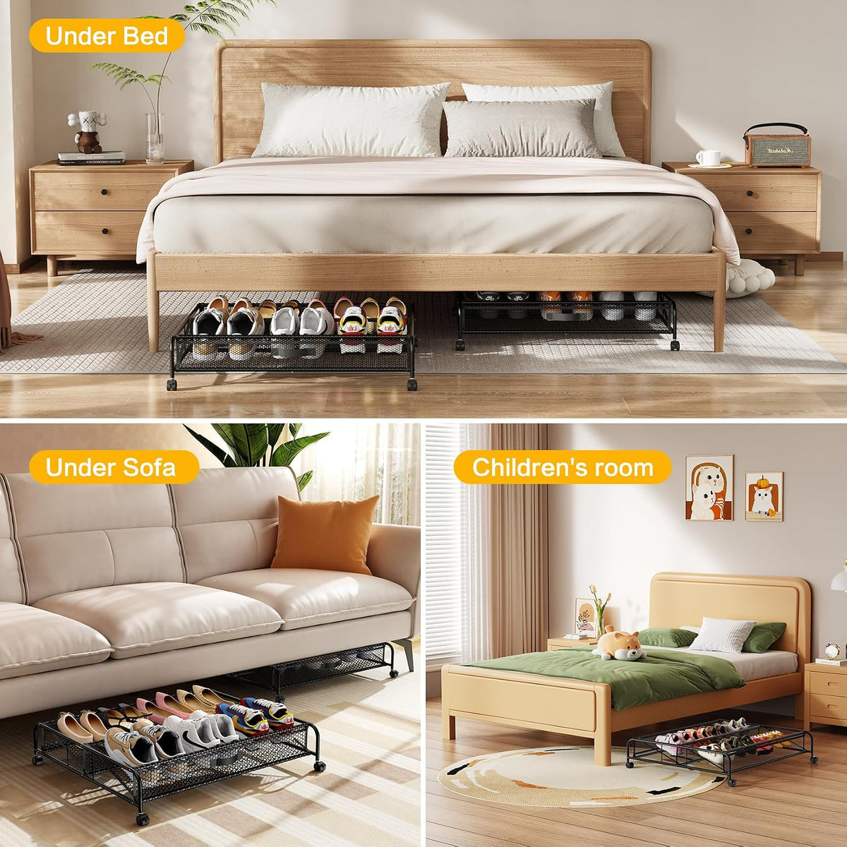 under bed shoe storage organizer, 2 pack under on a desk or shelf
