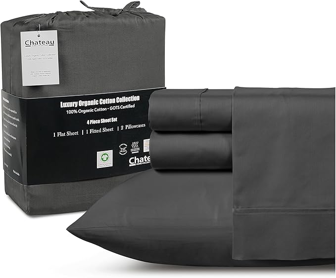 100% Organic Cotton Twin Sheets Set, 300TC Sateen Weave 3 PC Twin Bed Sheets by CHATEAUHOMECOLLECTION
