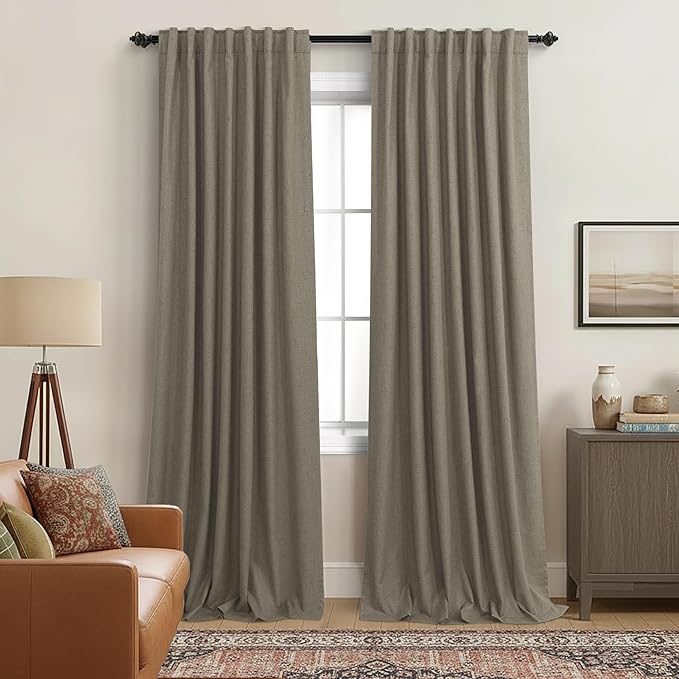 Taupe Brown Linen Blackout Curtains by KOUFALL
