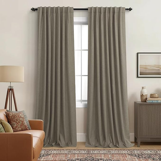Taupe Brown Linen Blackout Curtains by KOUFALL