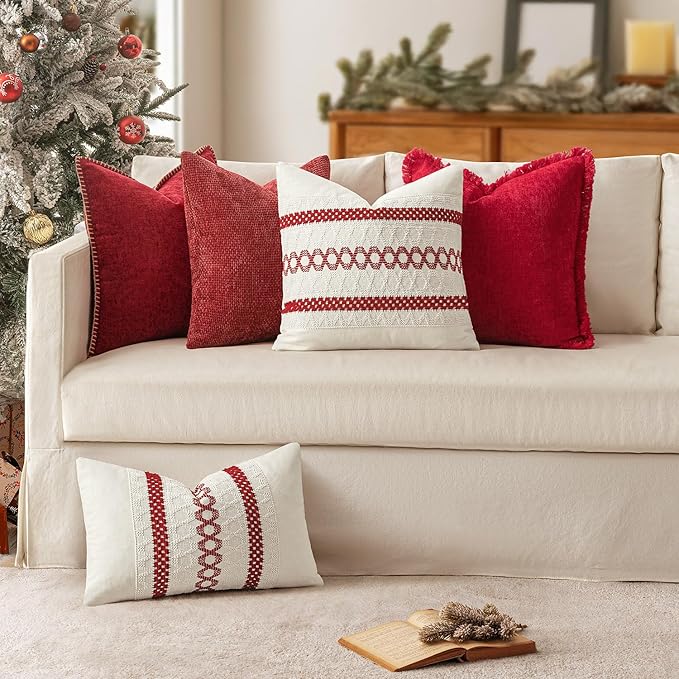 MIULEE Set of 2 Christmas Red Boho Decorative Pillow Covers 20x20 Inch - Image 2