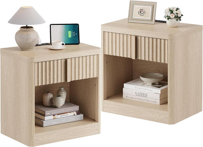 yansnwo 23.6" fluted nightstand set of 2 with shown in use