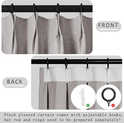 Macochico Pinch Pleated 100% Blackout Curtains Browish Grey Linen Curtains - Image 4