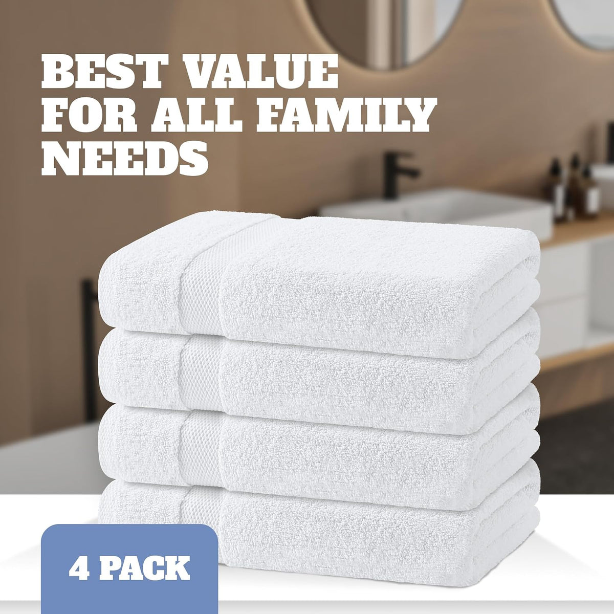 wealuxe white bath towels set of 4-27x54, 100%, side view
