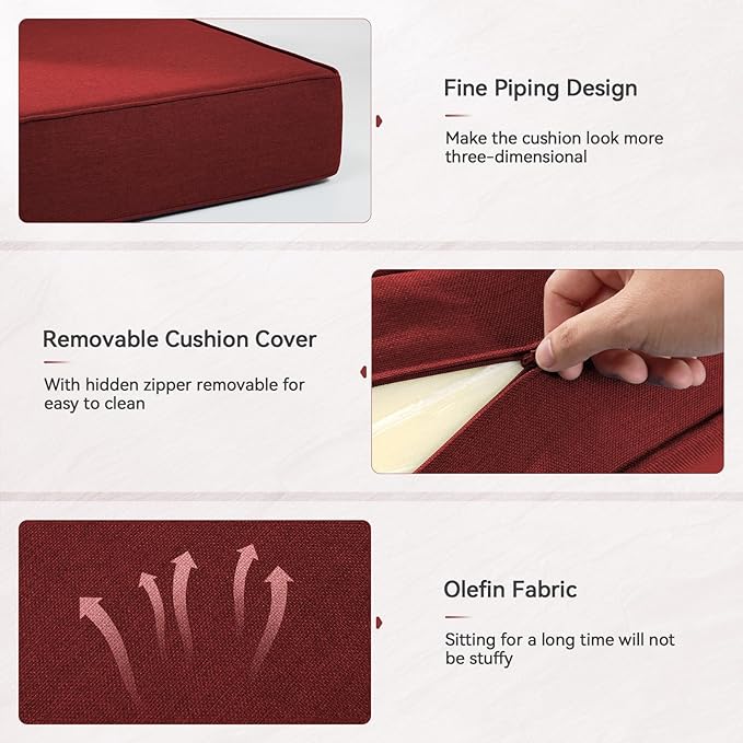 6" Thick Outdoor Cushions 24x24x6, 2-Set Deep Seat Patio Cushions - Image 5
