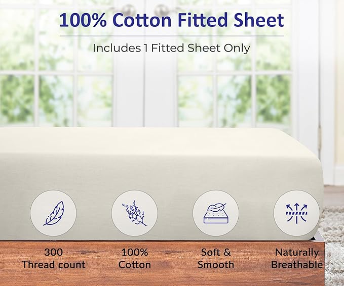 ROYALE LINENS 300 Thread Count 100% Long Staple Combed Cotton Fitted Sheet Queen - Image 3