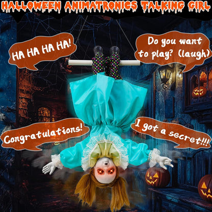 30'' Scary Halloween Animatronic Decorations Outdoor Hanging Swinging Girl