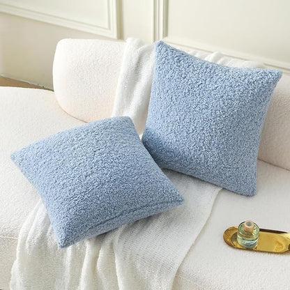 FUTEI Light Blue Throw Pillow Covers 20x20 Inch Set of 2, Furry Faux Fur Teddy - Image 5