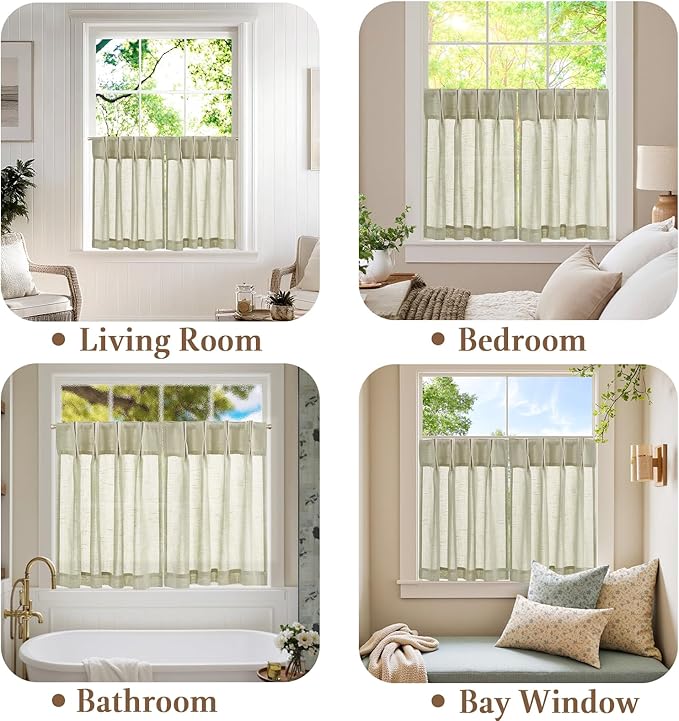 jinchan Linen Pinch Pleated Kitchen Curtains 30 Inch 2 Panels, Natural Linen - Image 6