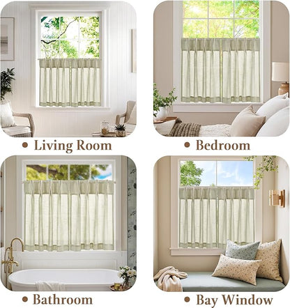 jinchan Linen Pinch Pleated Kitchen Curtains 30 Inch 2 Panels, Natural Linen - Image 6