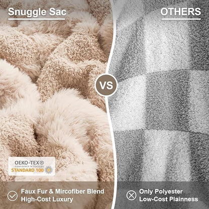 Snuggle Sac Checkered Throw Blanket Faux Fur Microfiber Blankets - Image 2