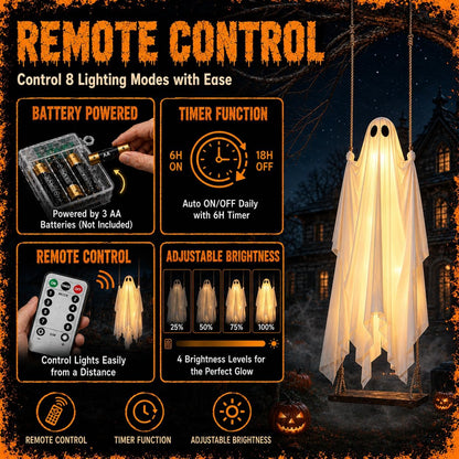 Large 5FT Capacity Light Up Swinging Ghost Halloween Decoration for Yard