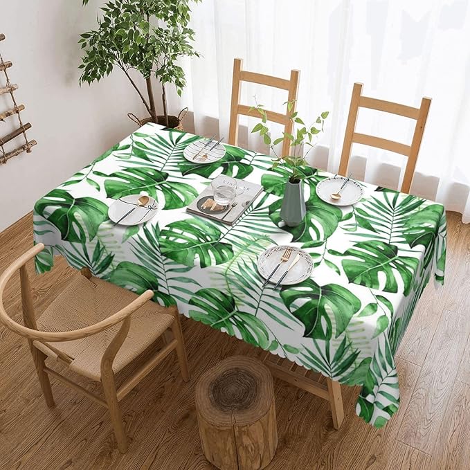 Tropical Palm Leaves Tablecloth Green Monstera Leaf Watercolor Herbs Table - Image 5
