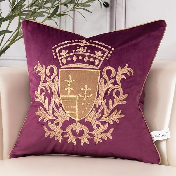 Aeckself Luxury Embroidery Velvet Pillow Cover 20x20 Inch, European Shield by AECKSELF