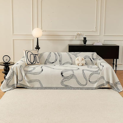 MEETSKY Boho Couch Cover Sofa Covers, Chenille Black Line Couch Covers by MEETSKY