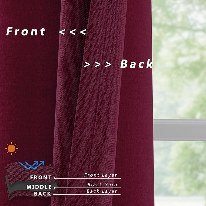 Linen 100% Blackout Curtains for Bedroom, Back Tab/Rod Pocket Curtain for - Image 5