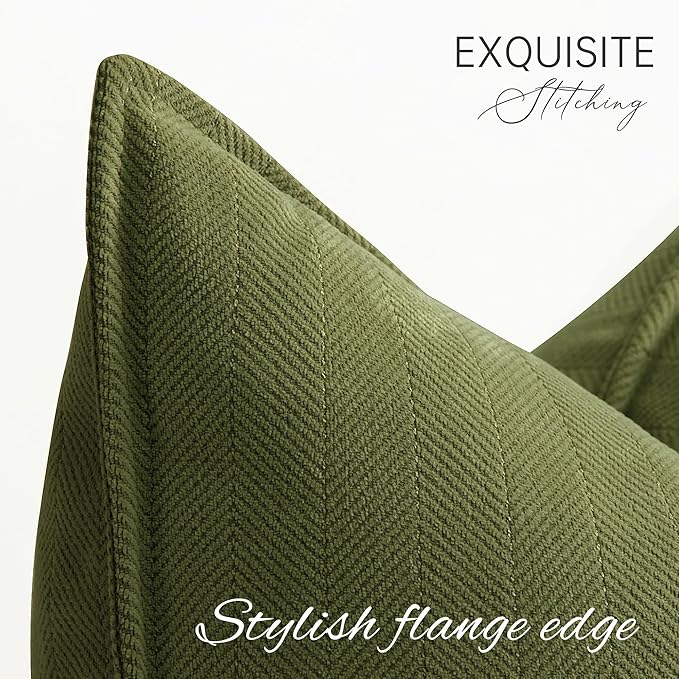 ZWJD Olive Green Pillow Covers 22x22 Set of 2 Chenille Throw Pillow Covers - Image 2