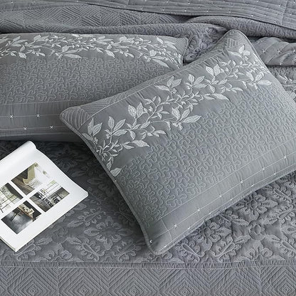 EVENHUG Floral Embroidered Quilt Set King Size 3 Piece Bedding Set Reversible - Image 6