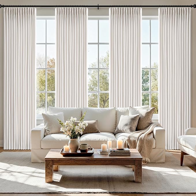 MIULEE Pinch Pleated Thick Linen Curtains 102 Inch 4 Panels Set Back Tab Memory by MIULEE