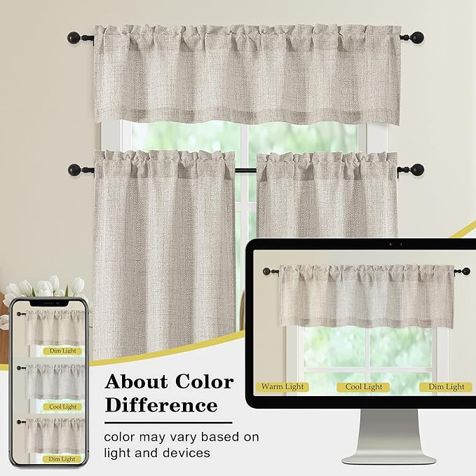 Linen Kitchen Curtains 45 Inch Length 2 Panels, Light Filtering Faux Linen - Image 7