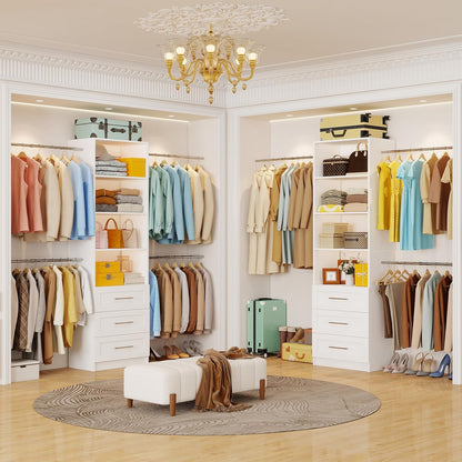 closet system with 6 drawers, 5-14ft custom closet showing dimensions