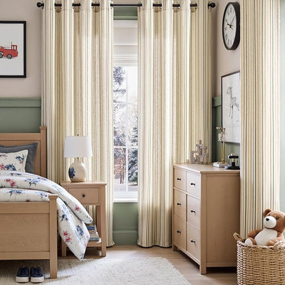 Vangao Linen Striped Green Curtains Boho Tickingstripe Light Filtering Nursery - Image 5
