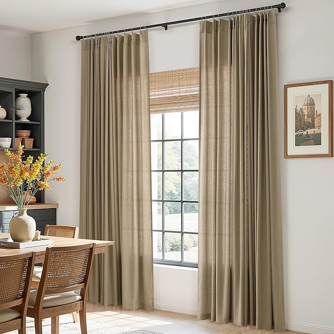 Linen Brown Pinch Pleated Linen Curtains 84 Inch Length 2 Panels - Image 3