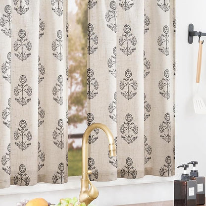 jinchan Linen Kitchen Curtains 24 Inch Floral Tier Curtains Farmhouse Cottage - Image 2