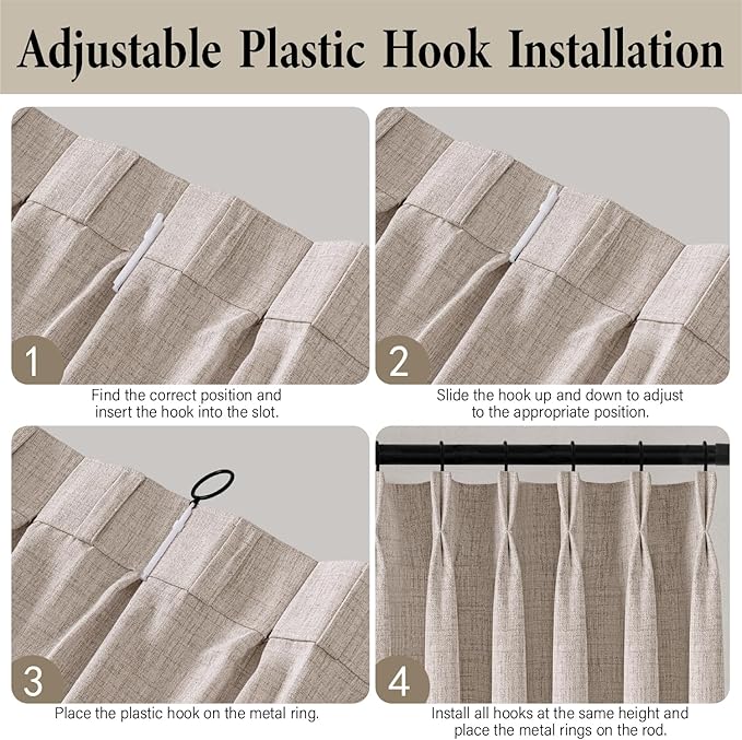 MIULEE Pinch Pleated Thick Linen Curtains 96 Inch 4 Panels Set Back Tab Memory - Image 9
