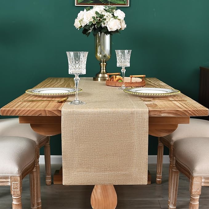 NEWISHER Farmhouse Rustic Table Runner Solid Flaxen Rectangular Table Runners - Image 3