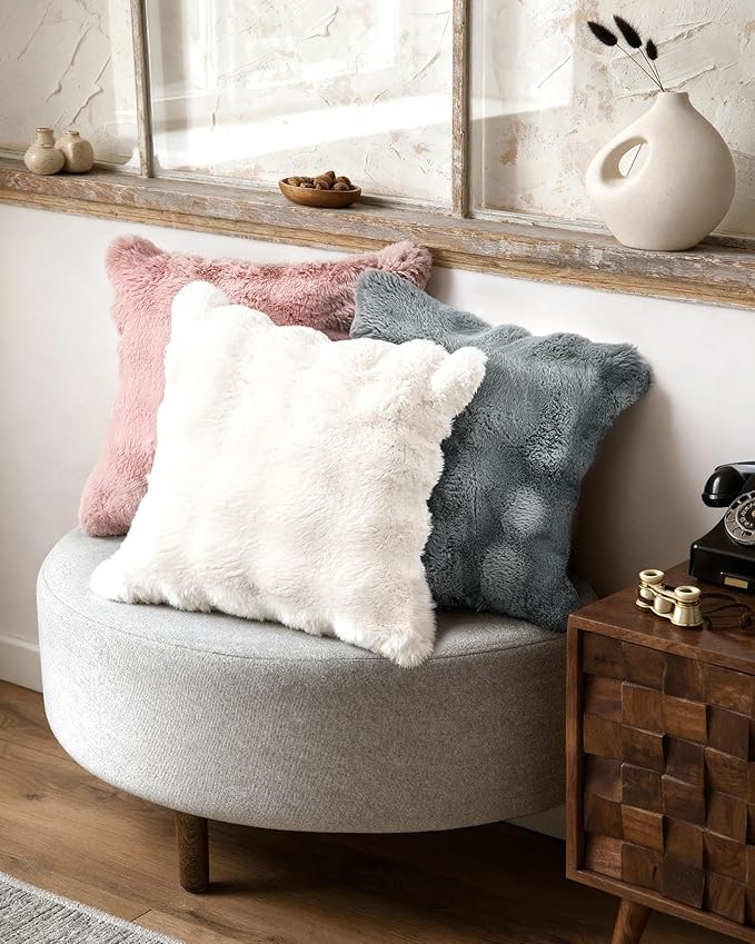 Faux Rabbit Fur Throw Pillow Covers 18×18, Soft Plush Pillow Covers - Image 7