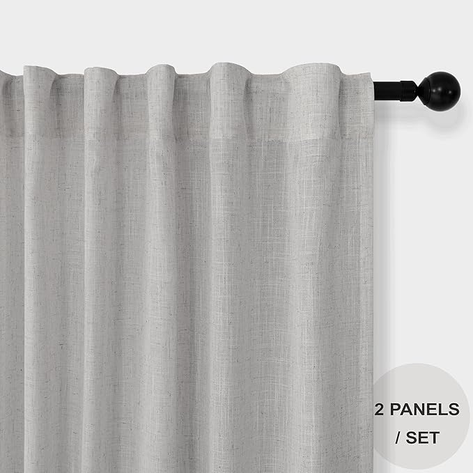 Grey Curtains 72 Inch Length for Bedroom 2 Panels Back Tab Rod Pocket Semi - Image 2