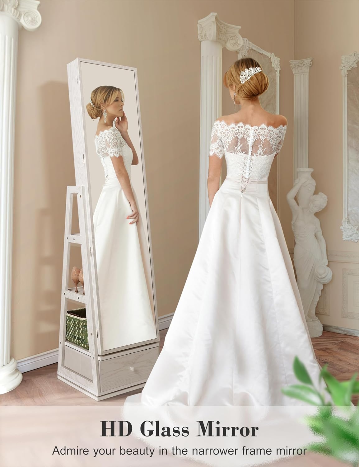 nicetree 360° swivel jewelry cabinet with lights, full shown in use