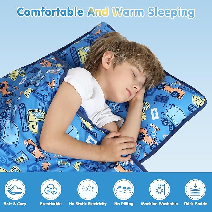 Viviland Toddler Kid Nap Mat for Preschool, Boys Blue Car Slumber Bag, Daycare - Image 6