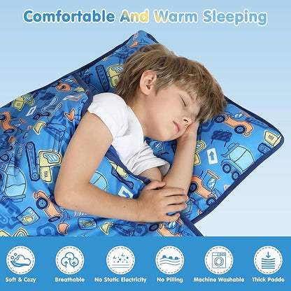 Viviland Toddler Kid Nap Mat for Preschool, Boys Blue Car Slumber Bag, Daycare - Image 6