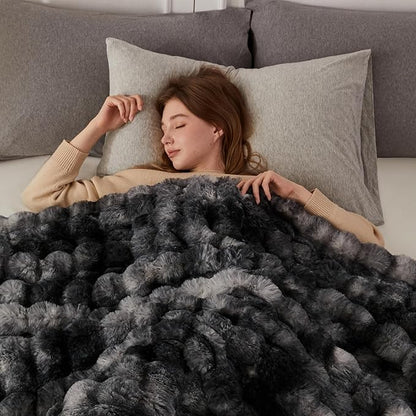 COOVA Faux Fur Throw Blanket for Couch, Cozy Soft and Fuzzy Plush Rabbit Fur - Image 3