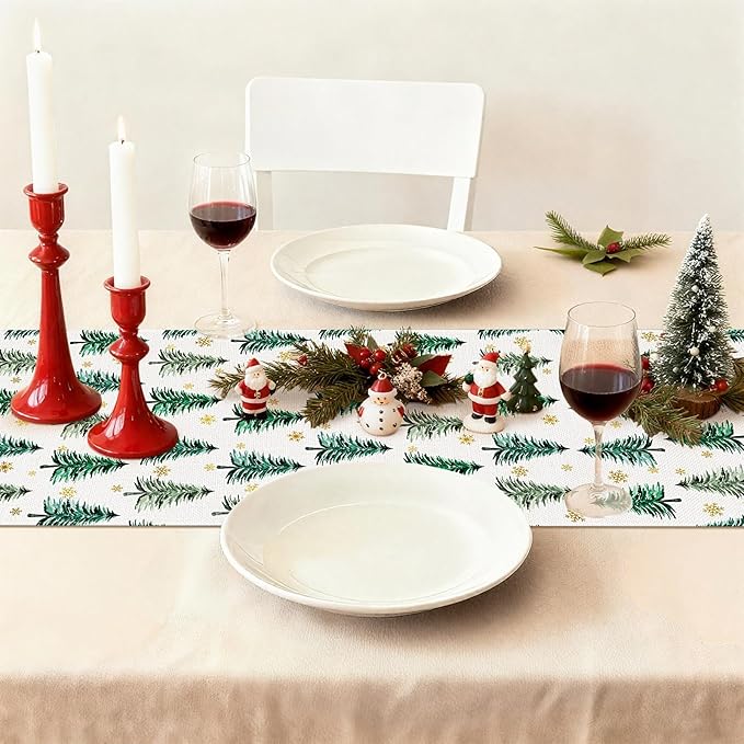 OTOSTAR Golden Snowflake Christmas Tree Merry Christmas Table Runner, Xmas - Image 9