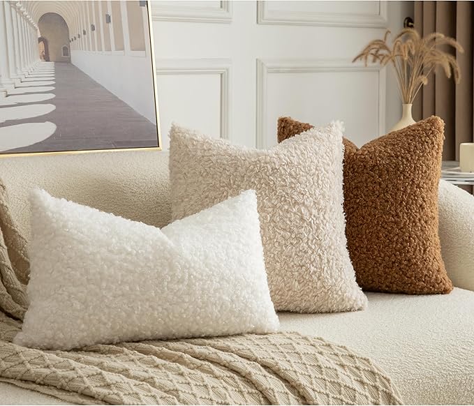 Pack of 2 Curly Teddy Wool Faux Fur Throw Pillow Covers Fuzzy Accent Soft - Image 3