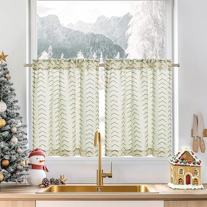jinchan Arrow Boho Linen Blend Kitchen Curtains 24 Inch Length Christmas by JINCHAN