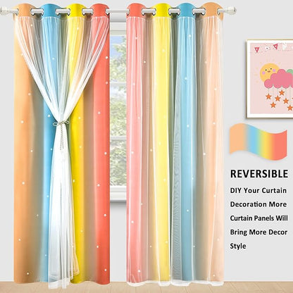 Kinryb Nursery/Kids/Girls Room Star Cut Out Blackout Rainbow Curtain - Image 7