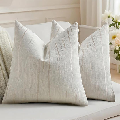 HAUSSY Cream Throw Pillow Covers 22x22 Inch Set of 2, Boho Embossed Striped by HAUSSY