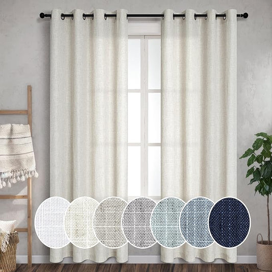 Flax Linen Curtains 90 Inch Length 2 Panels Set by Pitalk