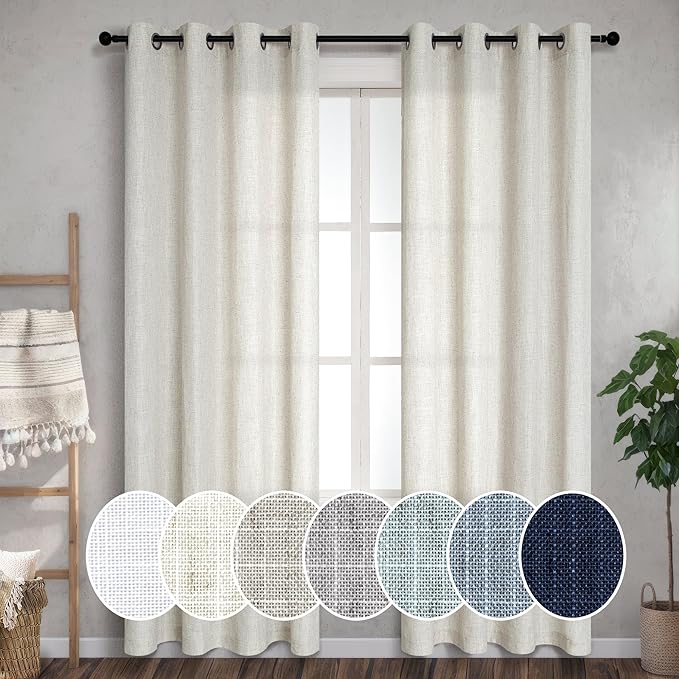 Pitalk Tall Curtains for Large Window Natural Flax Linen Polyester Blended by Pitalk