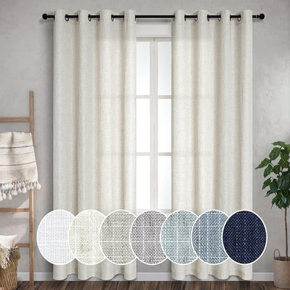 Pitalk Tall Curtains for Large Window Natural Flax Linen Polyester Blended by Pitalk